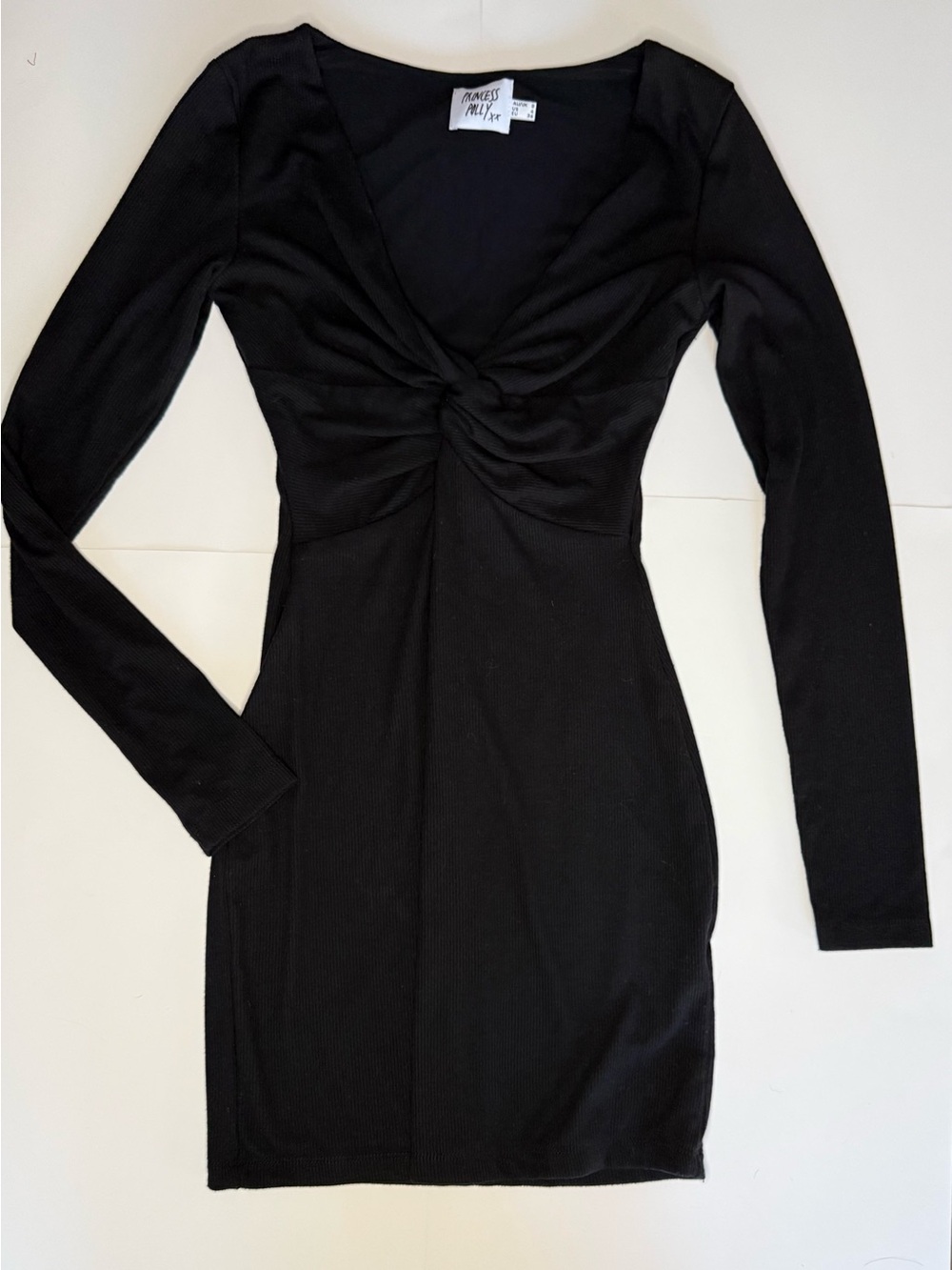 Princess Polly Black Long-Sleeve Twist-Front Bodycon Dress